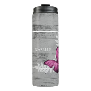 Garrafa Térmica Borboleta rosa Tumbler Térmico Personalizado Russo
