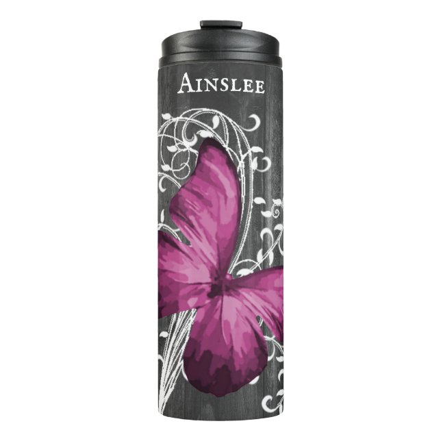 Garrafa Térmica Borboleta russa magenta personalizada (Frente)