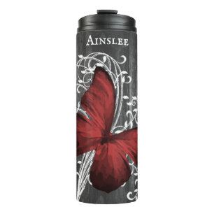 Garrafa Térmica Borboleta Rústica Vermelha Personalizada Tumbler 