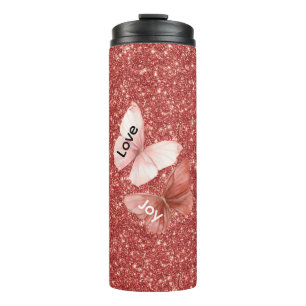 Garrafa Térmica Borboletas de Amor Alegria Rosa Brilho Vermelho