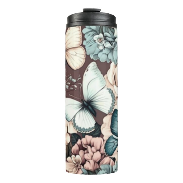 Garrafa Térmica Borboletas e flores marrons (Frente)