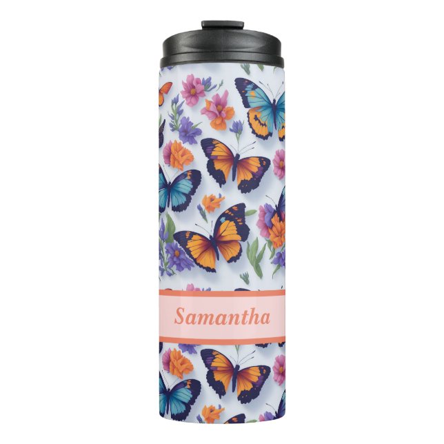 Garrafa Térmica Borboletas e Flores para Meninas e Mulheres (Frente)