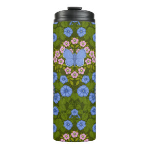 Garrafa Térmica Borboletas e flores simetria, azul e rosa