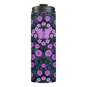 Garrafa Térmica Borboletas e simetria das flores, violeta e azul
