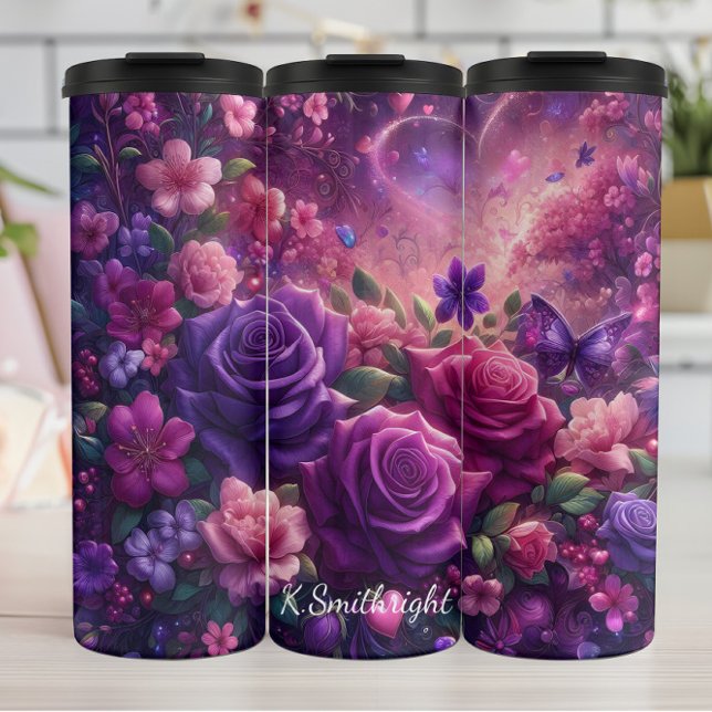 Garrafa Térmica Borboletas Encantadas de Coração Roxo (Criador carregado)