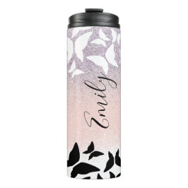 Garrafa Térmica Borboletas Faíscas Rosa Nome Monogramado    