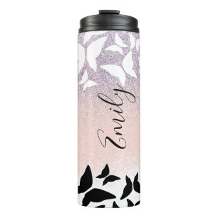 Garrafa Térmica Borboletas Faíscas Rosa Nome Monogramado
