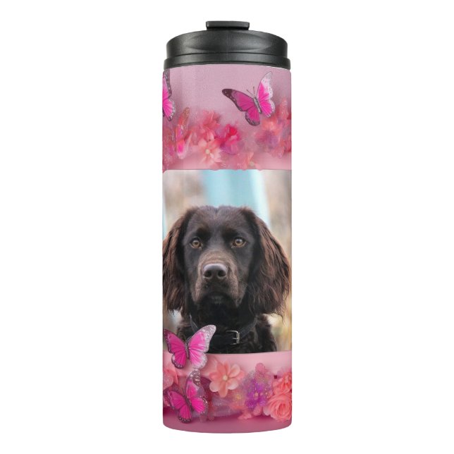 Garrafa Térmica Borboletas florais rosa de foto personalizada (Frente)