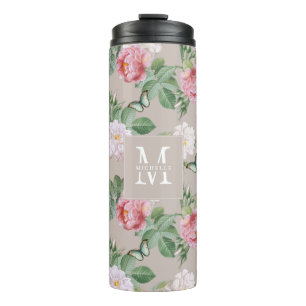 Garrafa Térmica Borboletas Monográficas Florais Taupe Personaliza