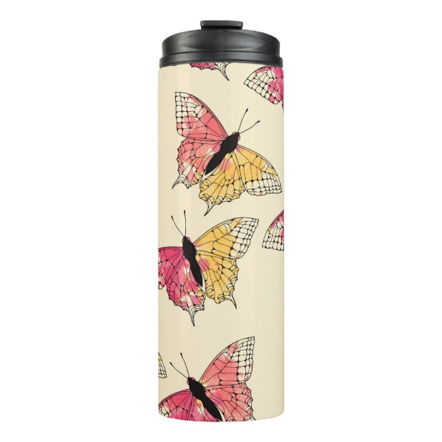 Garrafa Térmica Borboletas voando: padrão de marfim sem costura (Frente)