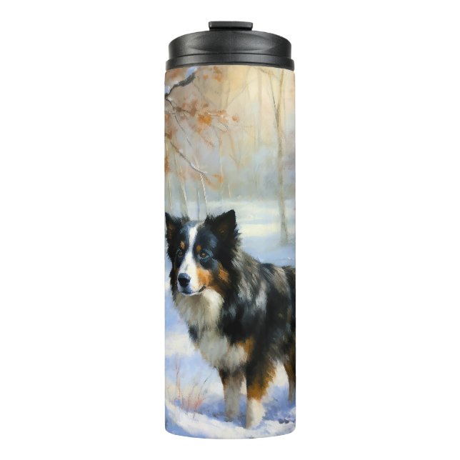 Garrafa Térmica Borda Collie Deixe-o nevar no Natal (Frente)