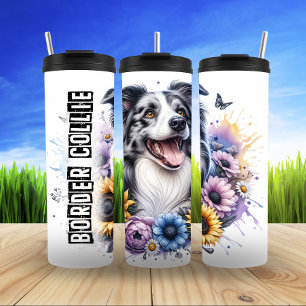 Garrafa Térmica Borda Collie é uma alegria florido