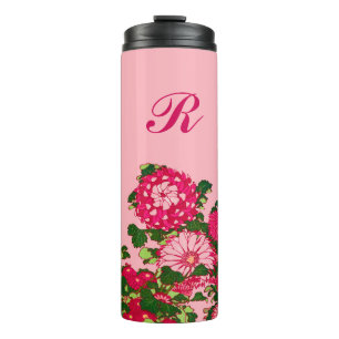 Garrafa Térmica Borda da Flor Japonesa, Fúsia e Rosa-Coral