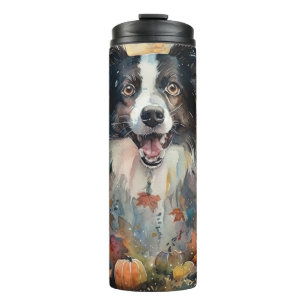 Garrafa Térmica Border Collie de Halloween com Abóboras Assustador