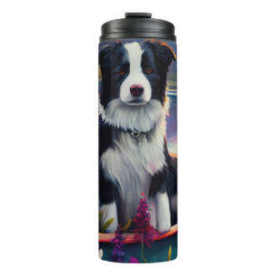 Garrafa Térmica Border Collie em uma Canoa: Uma Aventura Cênica