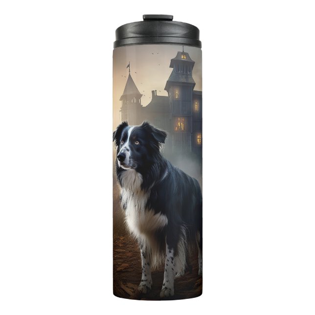 Garrafa Térmica Border Collie Halloween Assustador  (Frente)