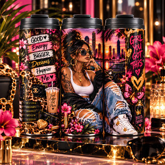Garrafa Térmica Boss Babe Garota Urbana Colagem Motivacional Cidad