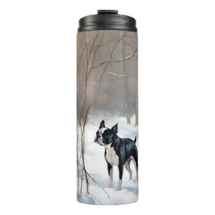 Garrafa Térmica Boston Terrier Deixe Nevar Natal