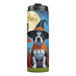 Garrafa Térmica Boston Terrier Dogs Pumpkin Halloween Engraçado