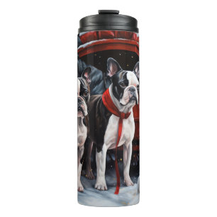 Garrafa Térmica Boston Terrier Nevado Trenó Natal Decoração de Nat