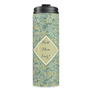 Garrafa Térmica Botânico Floral Antiquado Teal e Amarelo