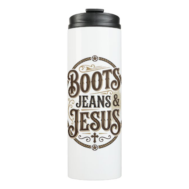 Garrafa Térmica Botas Jeans & Jesus Fé Western Vintage (Frente)