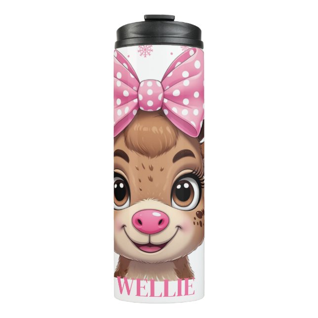 Garrafa Térmica Bow Reindeer Christmas Girls Personalized Tumbler (Frente)