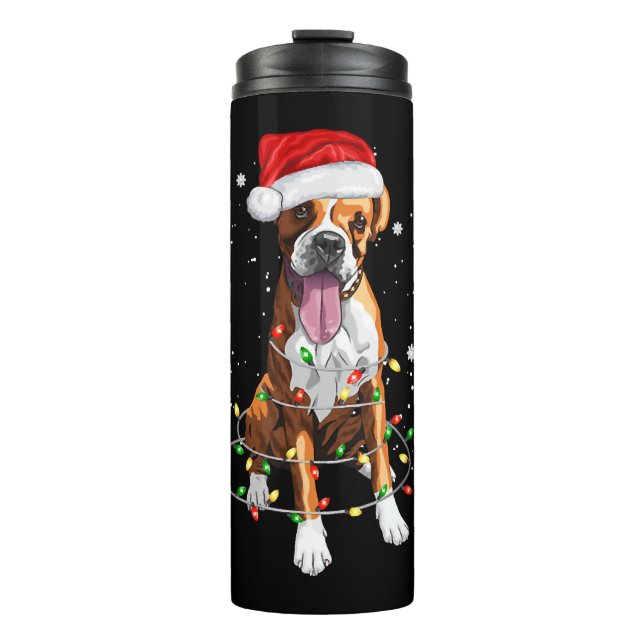 Garrafa Térmica Boxeiro Cão Árvore das Luzes de Natal Xmas Pajama (Frente)