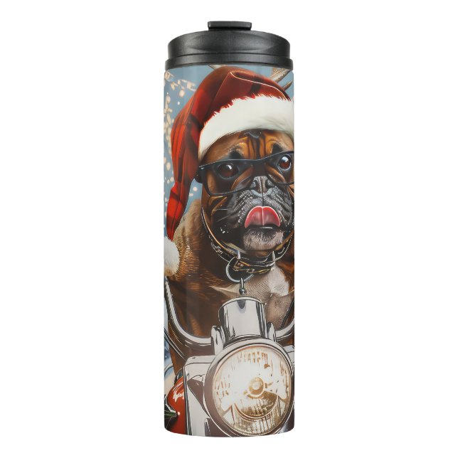 Garrafa Térmica Boxer Dog Riding Motorcycle Christmas (Frente)