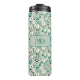 Garrafa Térmica Branca de Brincadeira Teal Floral
