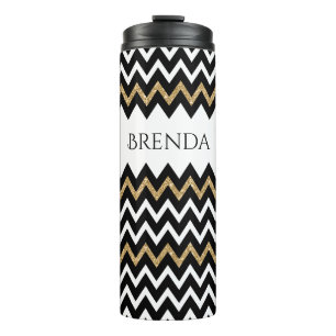 Garrafa Térmica Branco preto * teste padrão Dourado de Chevron do