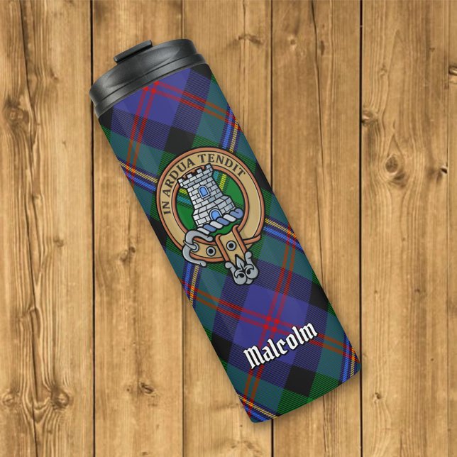 Garrafa Térmica Brasão do Clã Malcolm sobre Tartan (Criador carregado)