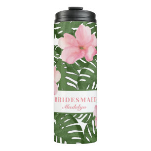 Garrafa Térmica Bridesmaid Floral Rosa-Rosa Tropical Personalizada