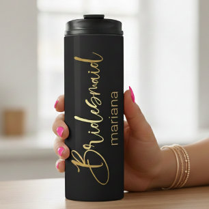 Garrafa Térmica bridesmaid gold calliografia personalizada negra