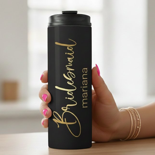 Garrafa Térmica bridesmaid gold calliografia personalizada negra (Criador carregado)