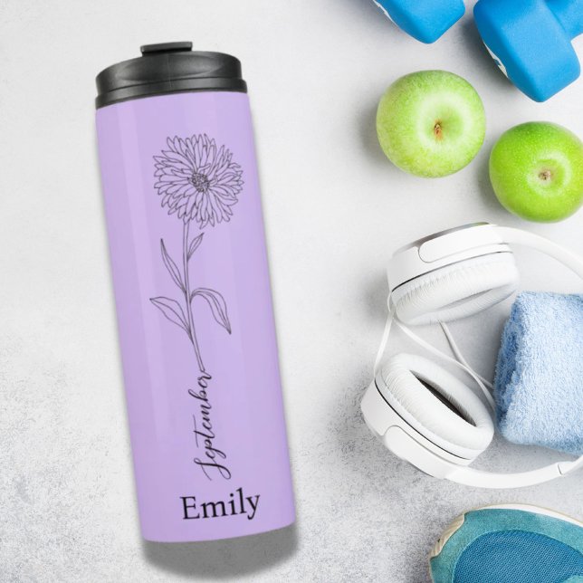 Garrafa Térmica Bridesmaid Nome Aster Afiado na Flor de Nascimento (Bridesmaid Name Aster September Birth Flower Gift Thermal Tumbler)