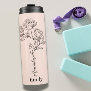 Garrafa Térmica Bridesmaid Nome Peony Novembro Nascimento da Flor
