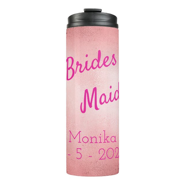 Garrafa Térmica Bridesmaid Personalizado com rosa (Frente)