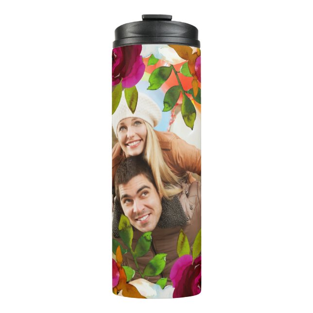 Garrafa Térmica Bright Purple Boho Floral e Penas com Foto (Frente)