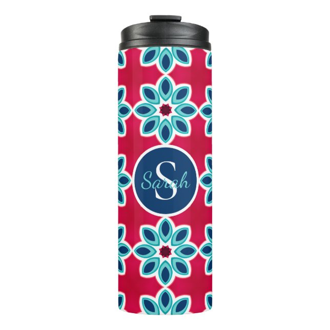 Garrafa Térmica Bright Red and Blue Modern Geometric Personalised (Frente)