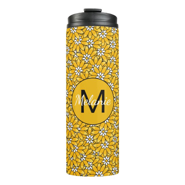 Garrafa Térmica Bright Yellow Floral Pattern Personalised (Frente)