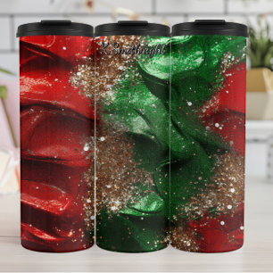 Garrafa Térmica Brilho de Natal com Redemoinho Vermelho e Verde