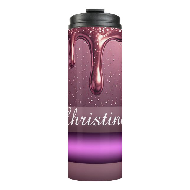 Garrafa Térmica Brilho Dourado Rosa com Nome Personalizado (Frente)