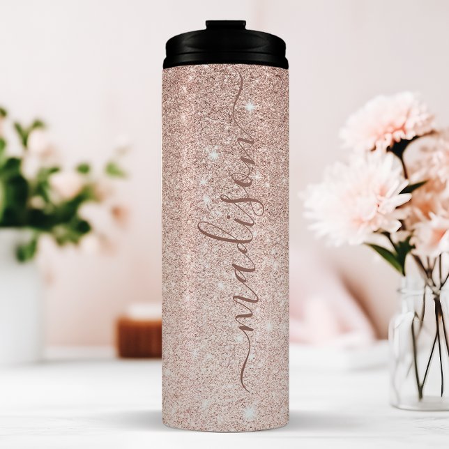 Garrafa Térmica Brilho Dourado Rosa Personalizado (Criador carregado)
