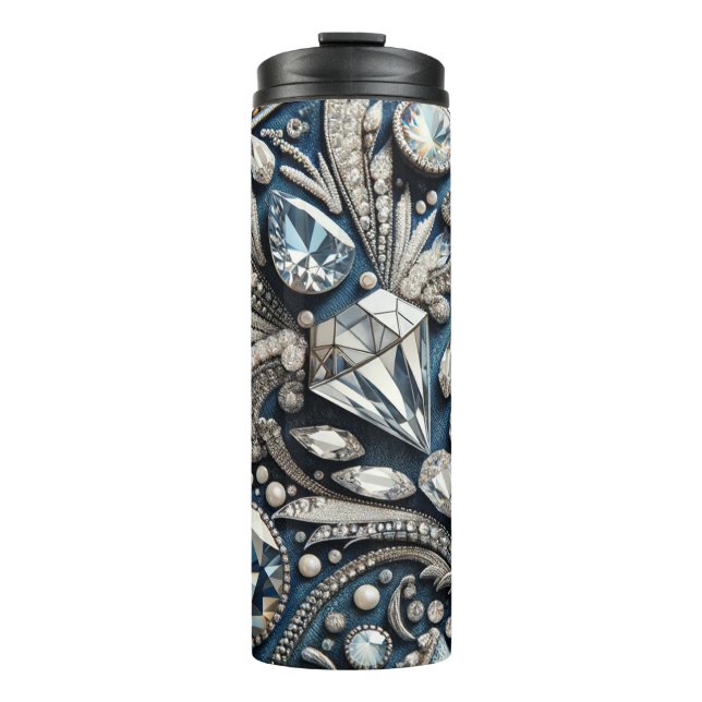 Garrafa Térmica Brilho Glam Denim & Diamantes (Frente)
