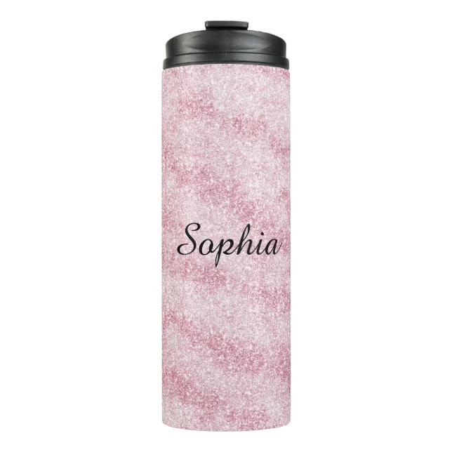 Garrafa Térmica Brilho Rosa Glitter Faísca (Frente)