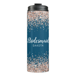 Garrafa Térmica Brilho Rosa no Nome da Porta Azul
