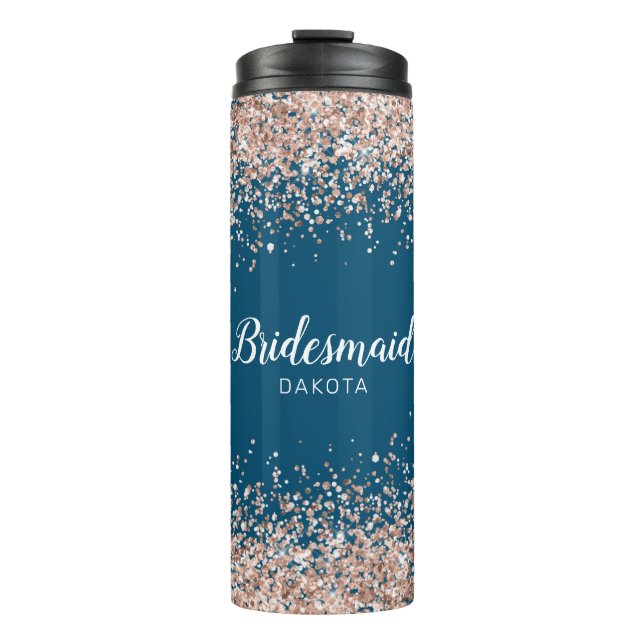 Garrafa Térmica Brilho Rosa no Nome da Porta Azul (Frente)