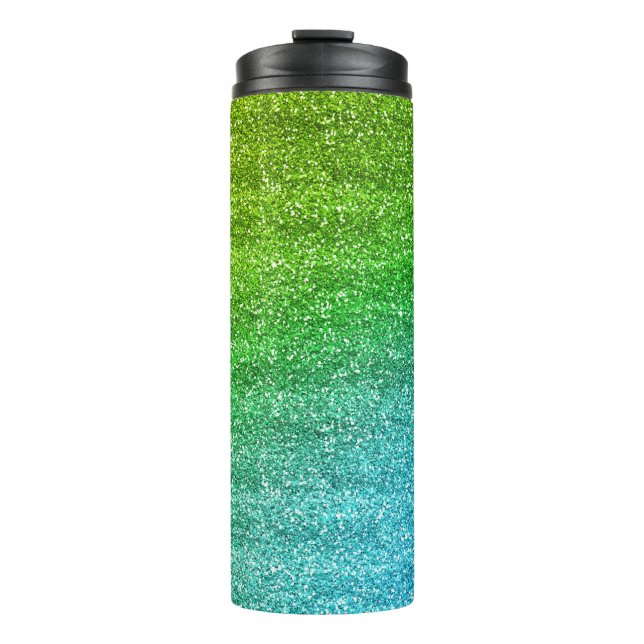 Garrafa Térmica Brilho Verde e Azul Gradiente Glitter (Frente)
