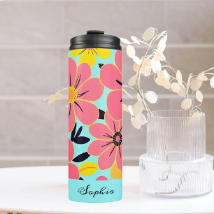 Garrafa Térmica Brilhos Cor-de-rosa e Amarelo no Estilo Azul-Céu- 
